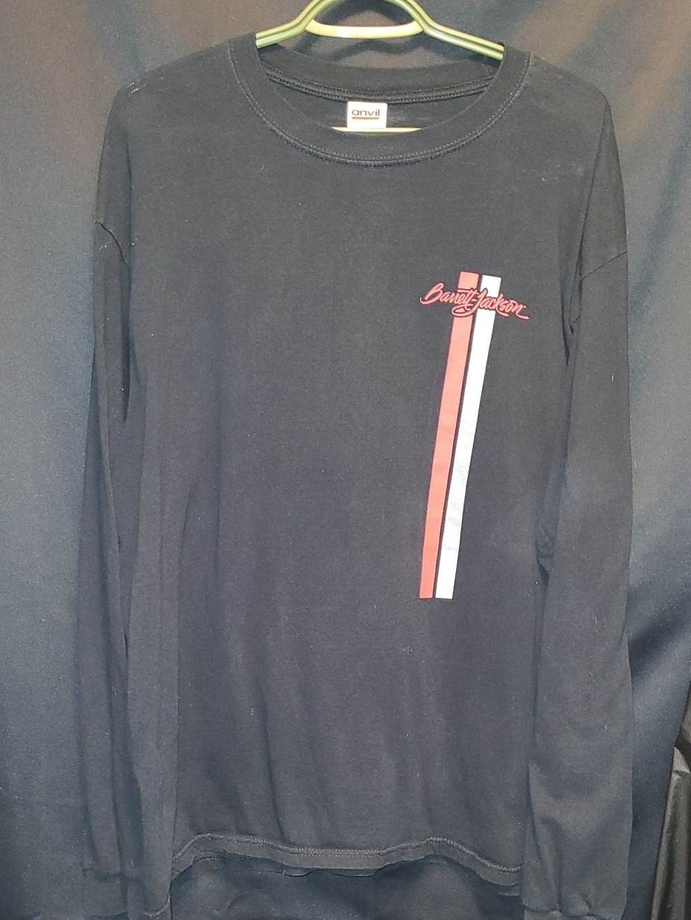 90's Barrett-Jackson Long Sleeve script logo with a red & white vertical Logo